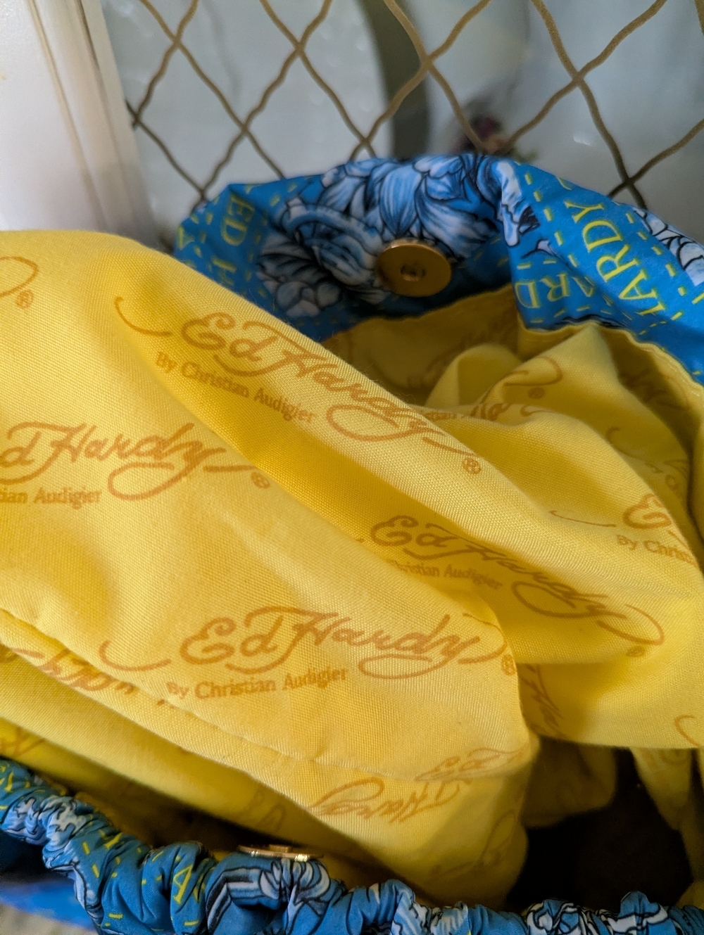 VTG Y2K Ed Hardy Bobbi Bondage Blue Yellow Floral Chain-Handle Shoulder Bag - Picture 6 of 13